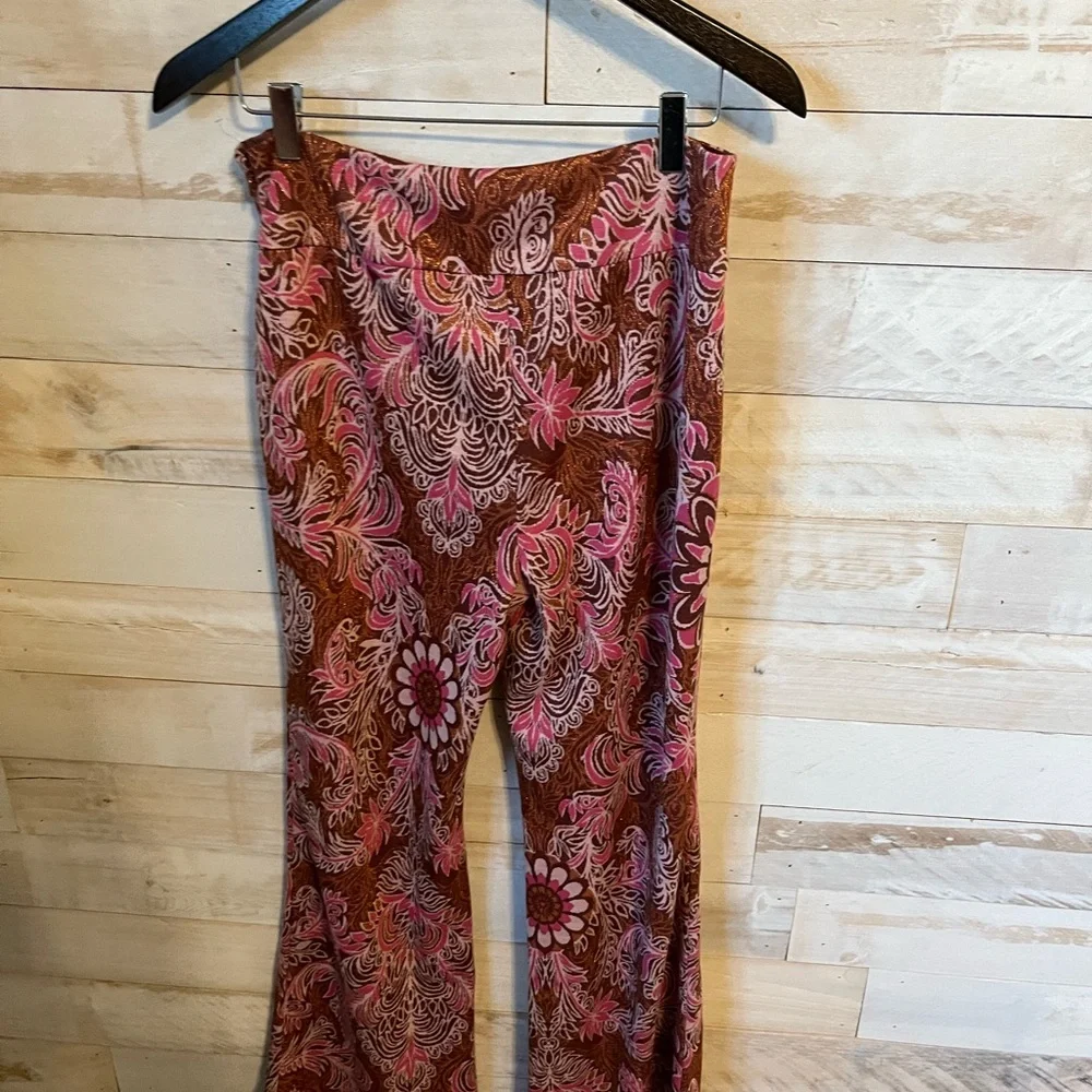 NWT Anthropologie size 10 Maria Pink and Brown Paisley Flare Pants - Picture 6 of 12